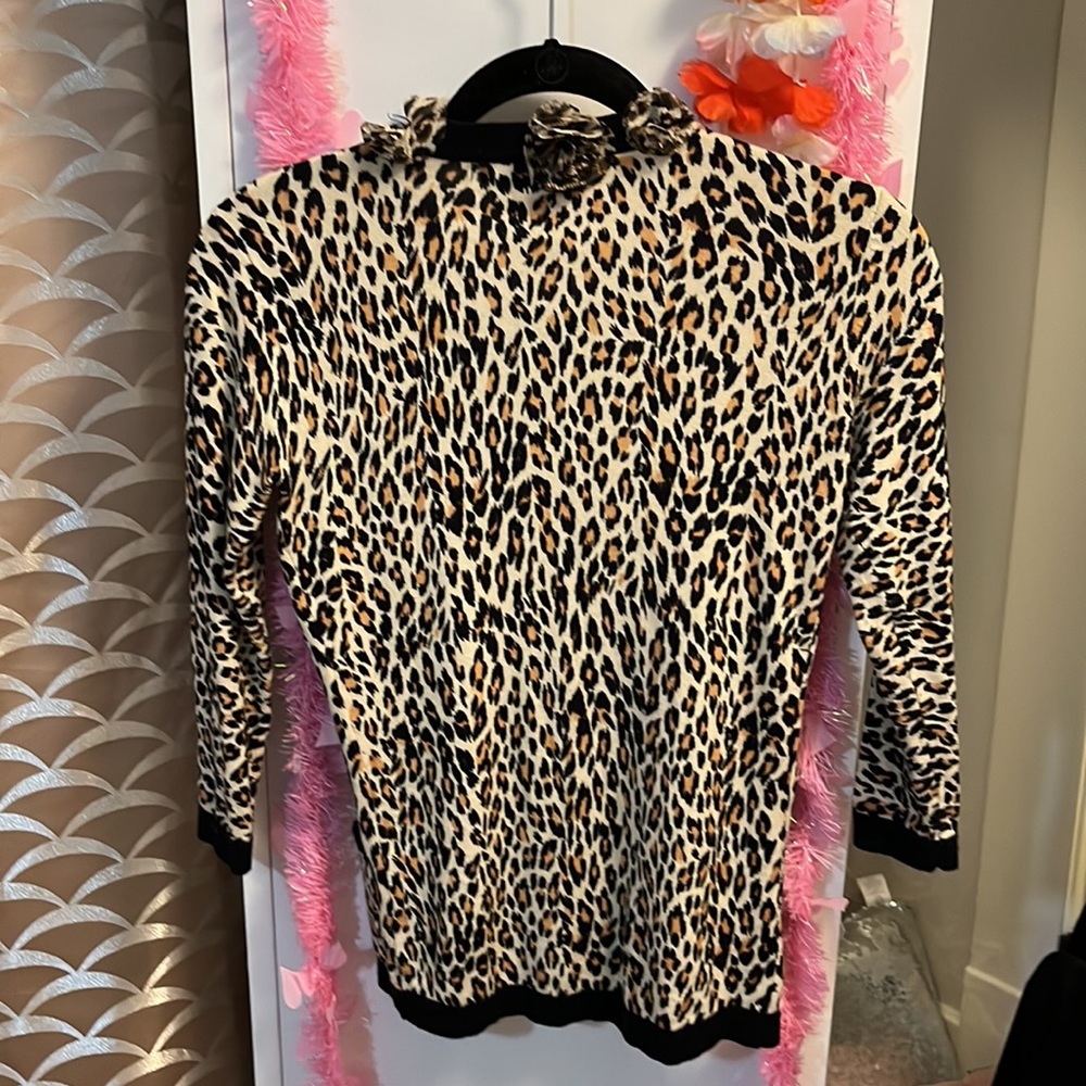 Leopard print cardigan with leopard rosettes ISA brand Size PM - Picture 6 of 7